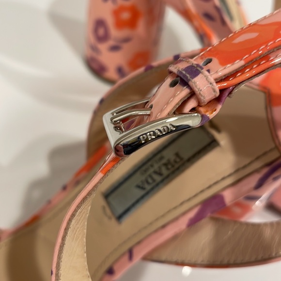 Prada Floral Patent Ankle-Wrap Sandals - Picture 7 of 13